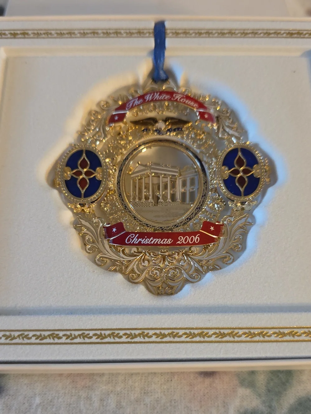 The White House Gold & Blue Christmas Ornament - 2006